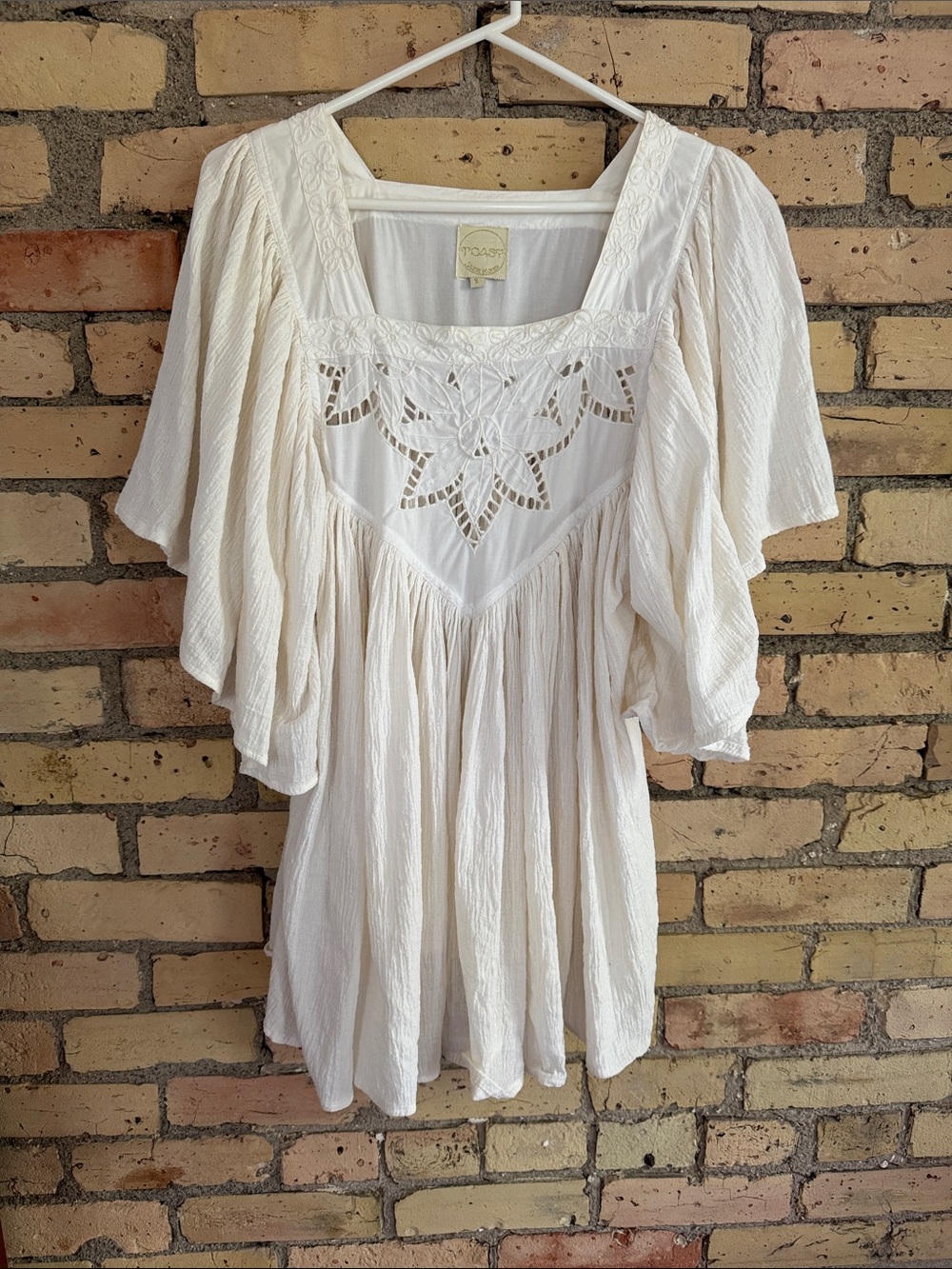 Boho Crochet Yoke Peasant Blouse - cream